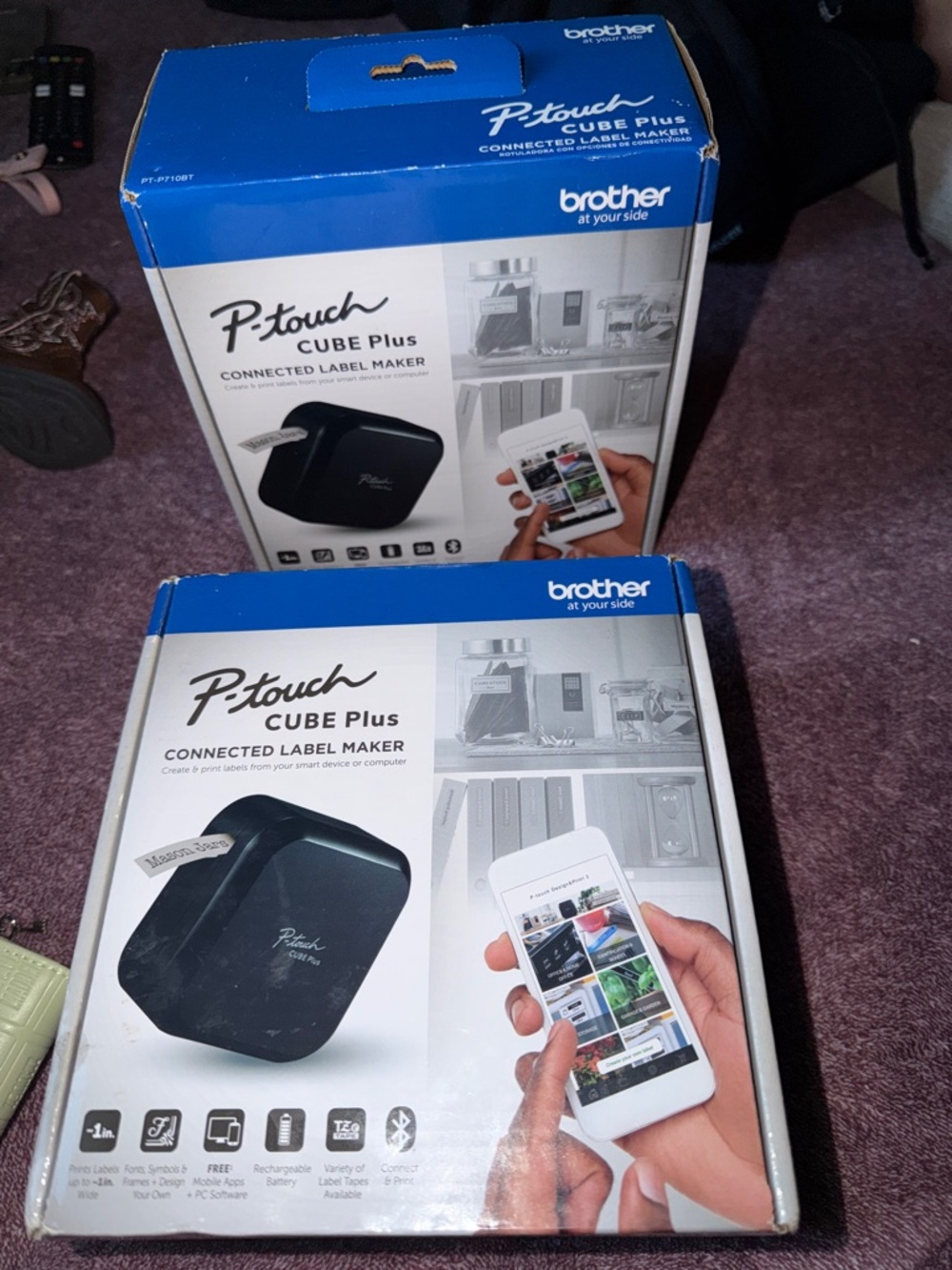 Brother P-touch Cube Plus Connected Label Maker - Blue and Black Packaging